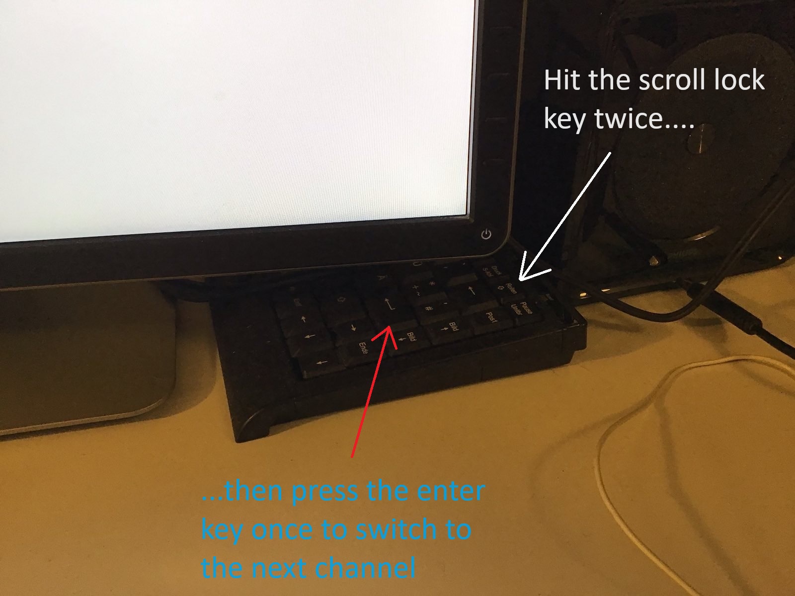 The USB keyboard hidden under the analog monitor